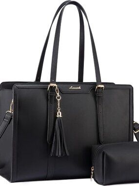 Laptop Bag for Women 15.6 inch Lightweight PU Laptop Tote Bag, Large Capacity Co